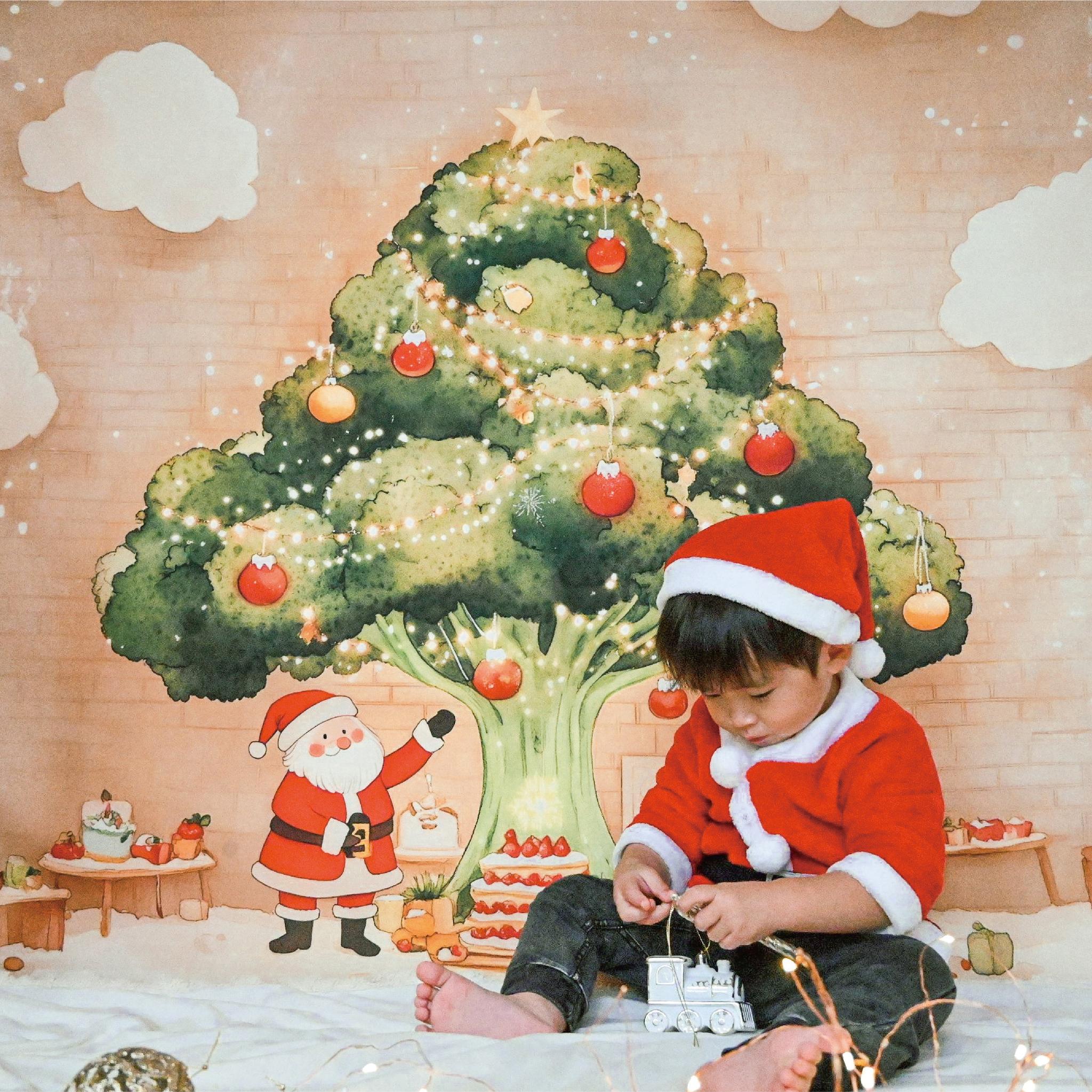 ［11/20 21:00～発売］サンタとクリスマスツリーマット/おうちスタジオ/おうちフォトに ［背景布］[撮影小物]